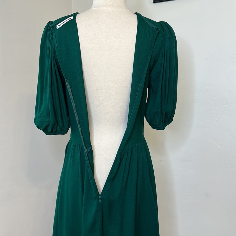 REFORMATION Dulce Mini Puff Sleeve Dress in Emerald, 8 - Picture 10 of 16
